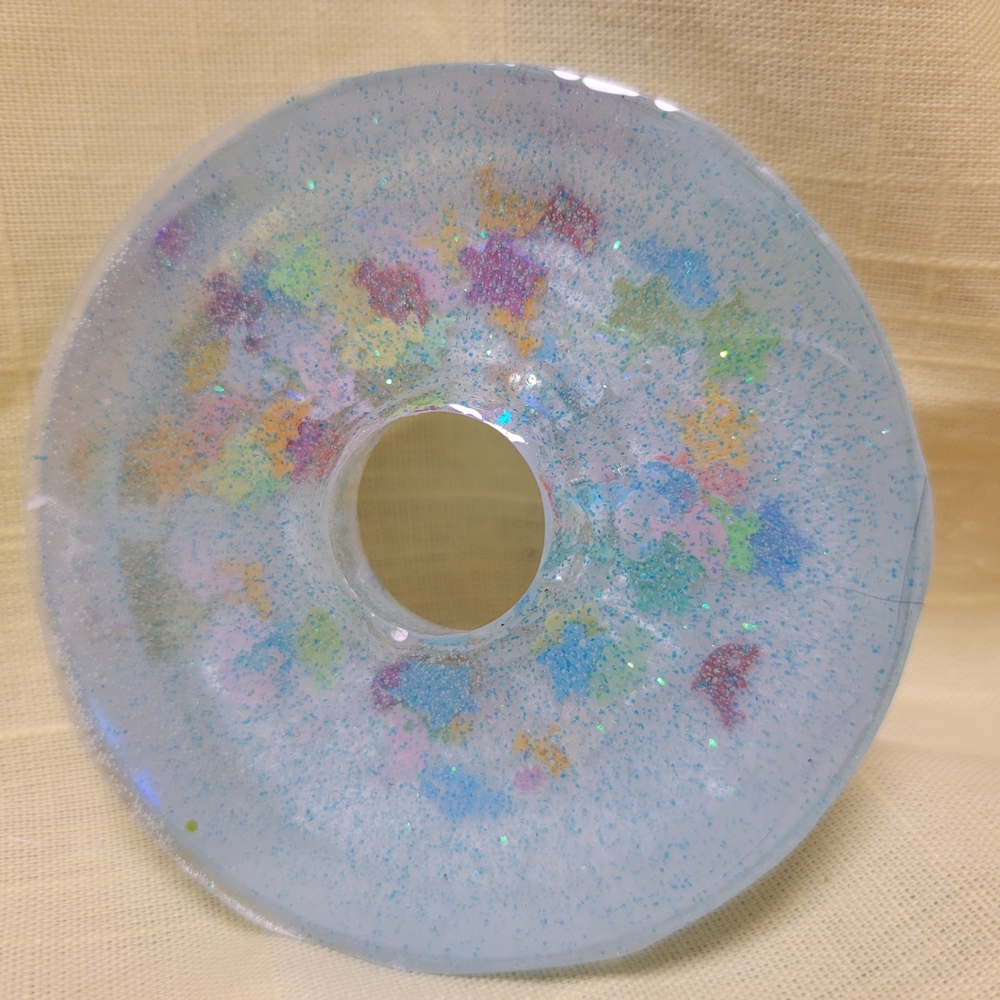 Handmade Resin Iridescent Light Blue "Donut" with Multicolor Sea Themed Confetti
